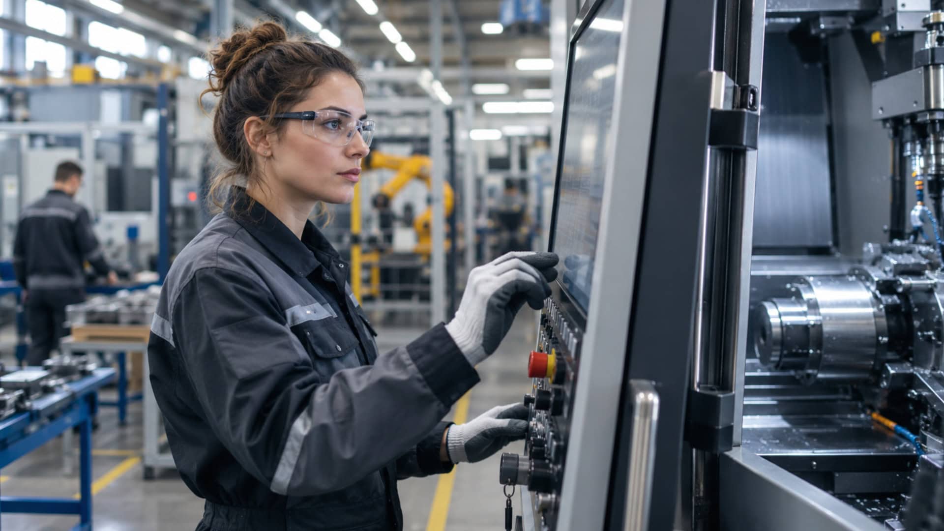 Na snímke technická obsluha pri výrobnom stroji