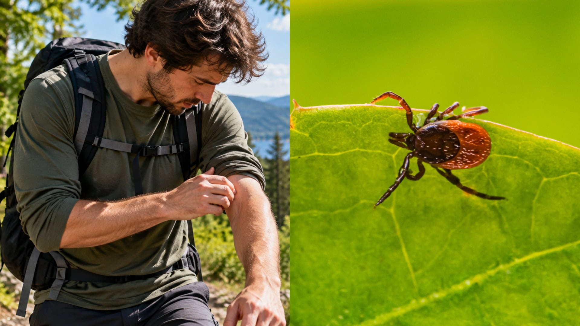 Na snímkach kliešť a turista v horách
