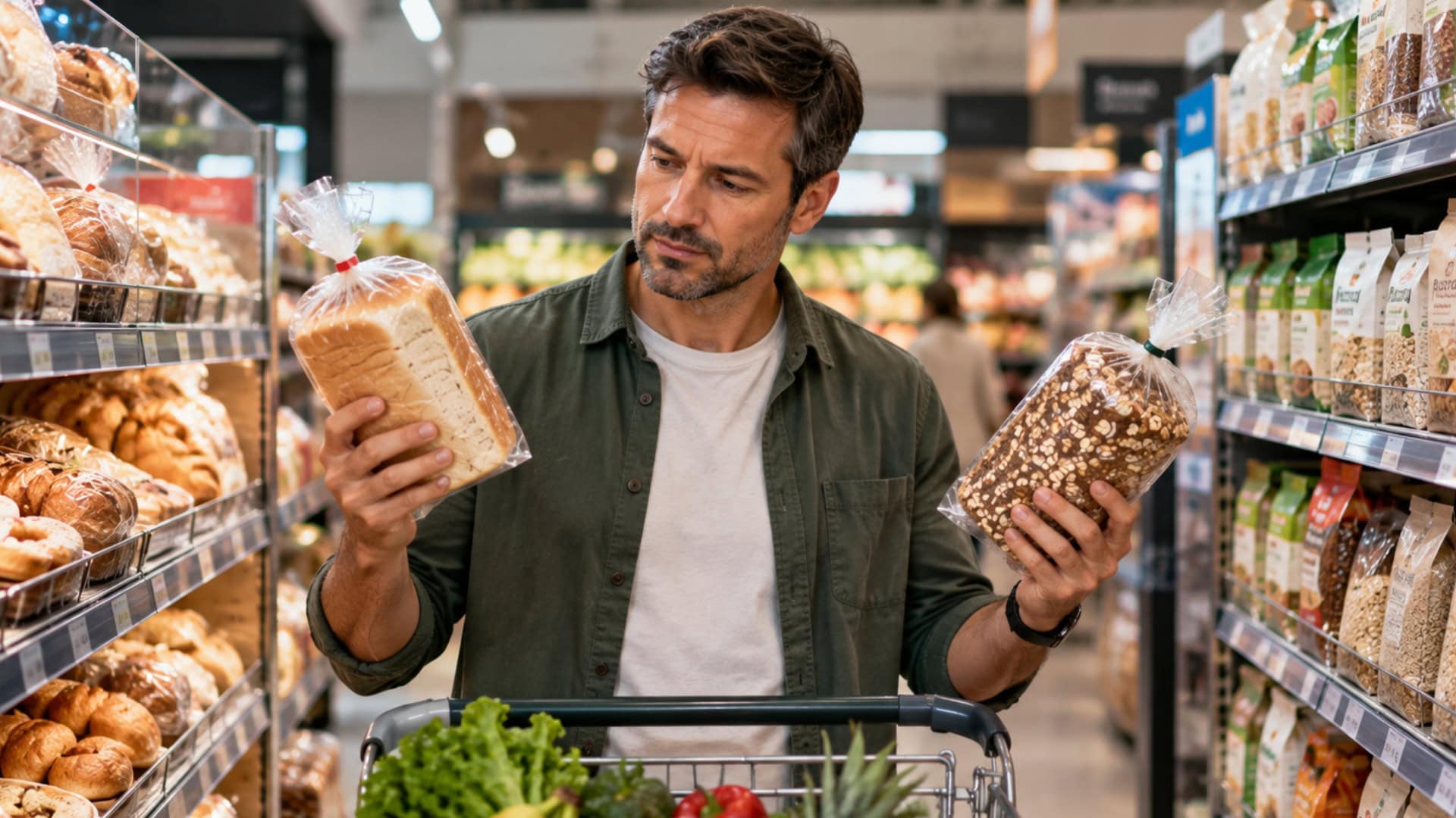 Na snímke muž v supermarkete