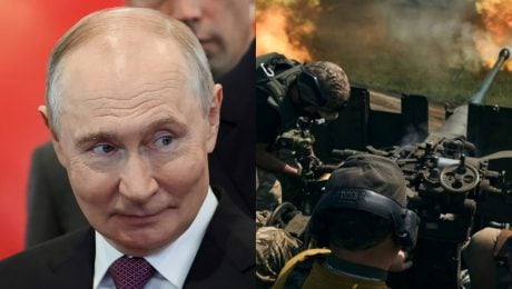 Na snímkach Vladimir Putin a vojenský útok