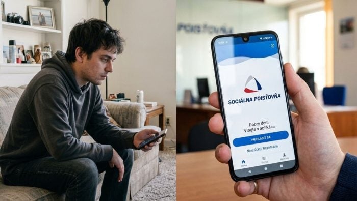 na snimke je aplikacia socialna poistovna, podvod