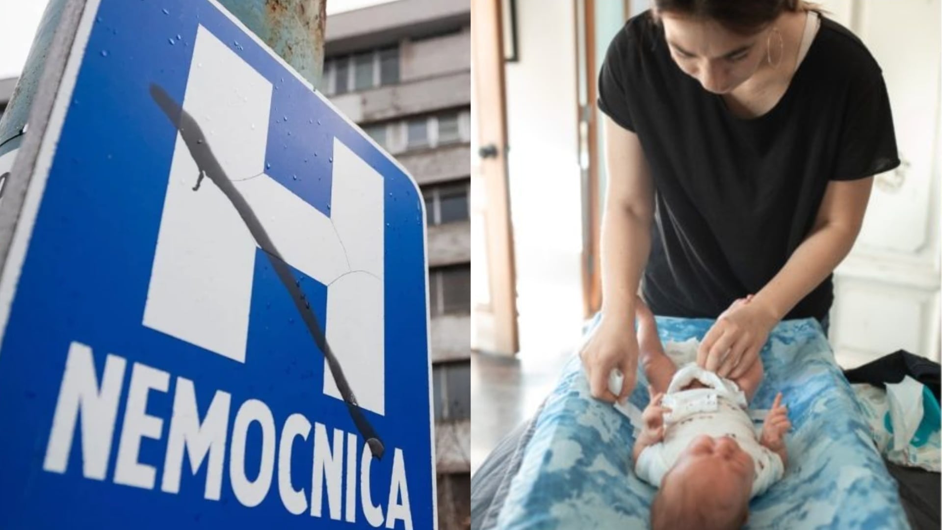 Na snímke nemocnica a matka s dieťaťom
